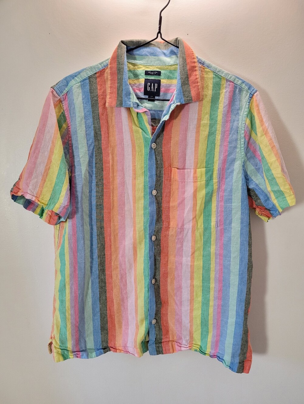 GAP Linen Cotton Multicolor Easter Stripe Casual Button-Down Shirt - S